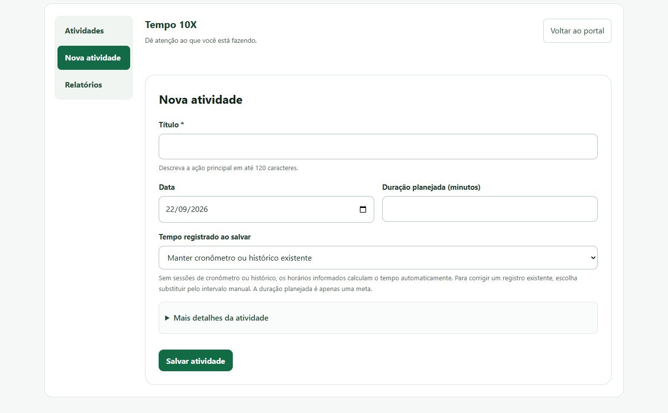 Tempo 10X: formulario de nova atividade vazio